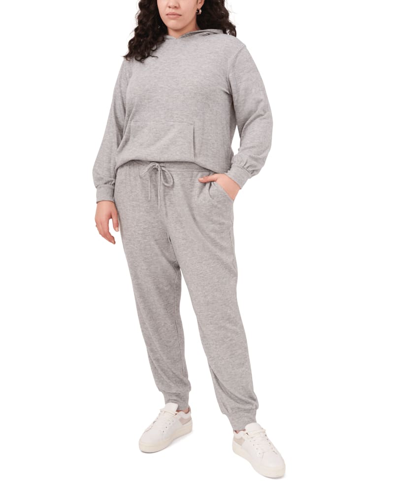 Front of a model wearing a size 0X Allison Pullover Hoodie in FATIGUE HTHR by 1.State. | dia_product_style_image_id:261985